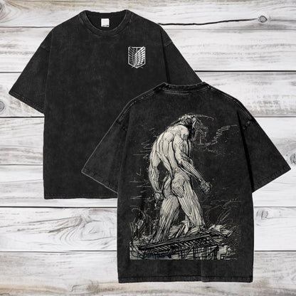 Attack on Titan Season 3 Scout Regiment Distress T-Shirt Anime Washed Tshirt Graphic T Shirts Harajuku Tops Tees