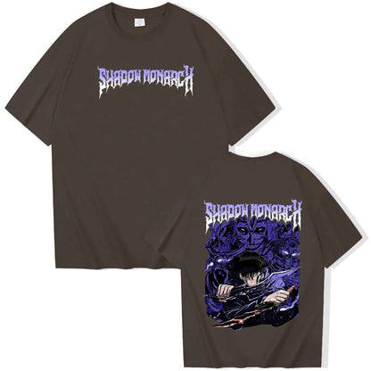 Anime Solo Leveling Shadow Monarch T-Shirts Man Women Summer Casual O-Neck Short Sleeve Shirts
