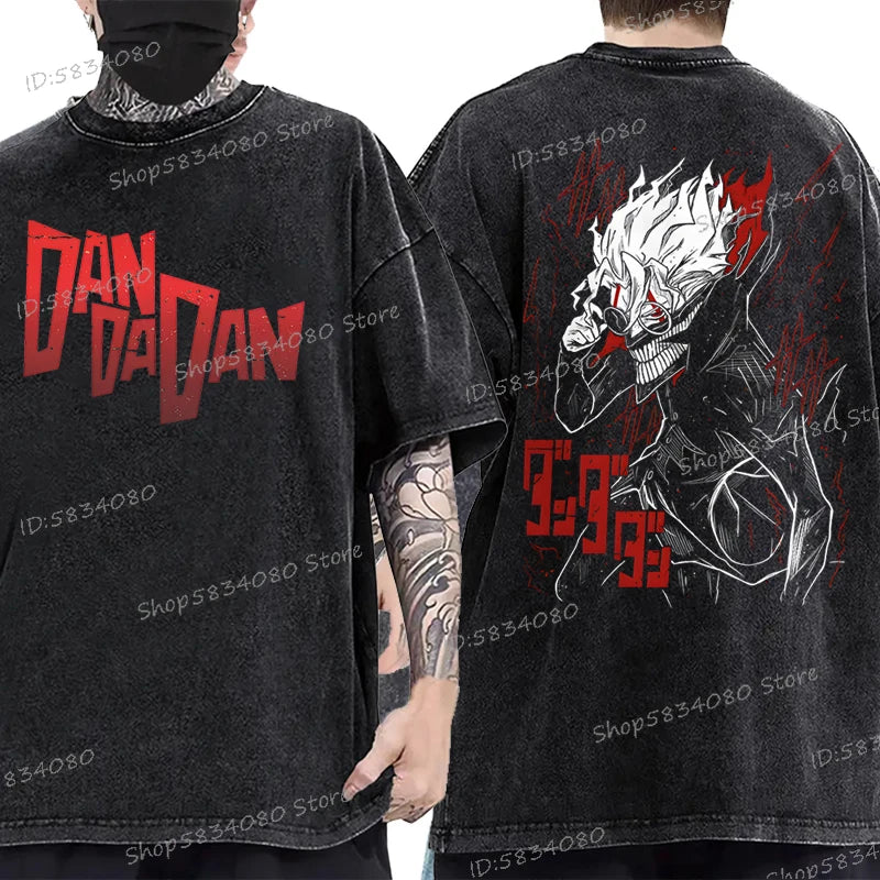 Dandadan Okarun T-shirts for Men Women Washed Cooton Tee Shirt Japanaise Anime Manga Gift Anime Dan Da Dan Cool Street T-shirt
