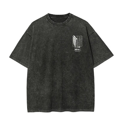 Attack on Titan Printed Short Sleeve T-Shirt Casual Summer Wear Men's Street Clothing Men's T-Shirt Washed and Old Comfortable