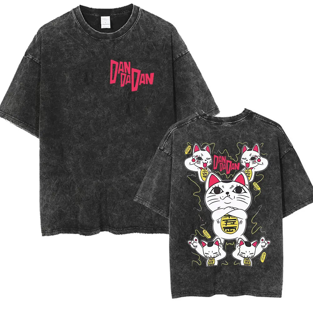 Japan Anime Dandadan Okarun Dan Da Dan Graphic T Shirt Men Women O-Neck Cute Style T-shirt Vintage Washed Cotton Tees Streetwear