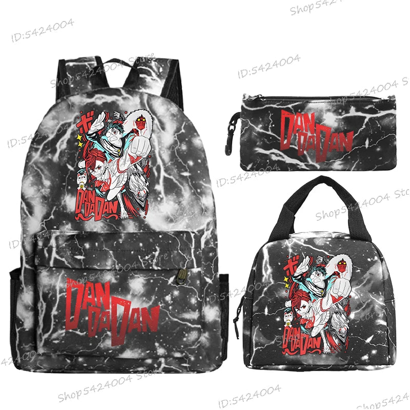 3Pcs Set Anime Dan Da Dan Backpack with Lunch Bags Pencil Case，Cartoon Ayase Momo Takakura Ken Print Women Men Schoolbag
