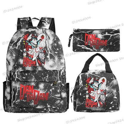 3Pcs Set Anime Dan Da Dan Backpack with Lunch Bags Pencil Case，Cartoon Ayase Momo Takakura Ken Print Women Men Schoolbag