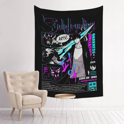 Anime Solo Leveling Tapestry Bohemian Polyester Wall Hanging Wall Decor Background Cloth Witchcraft Tapestries