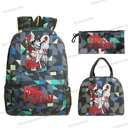 3Pcs Set Anime Dan Da Dan Backpack with Lunch Bags Pencil Case，Cartoon Ayase Momo Takakura Ken Print Women Men Schoolbag