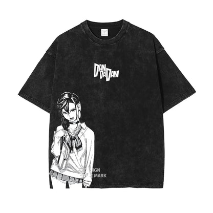 DanDaDan T Shirt Anime Oversized Vintage Washed T-shirts Streetwear Retro Manga Ayase Momo Takakura Ken DTG Printing Top Tee Men