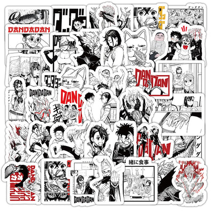 50PCS New DAN DA DAN Cartoon Stickers Funny Anime Graffiti Decoration Kids Toys Black White Style Decals Laptop Guitarr Car Bike