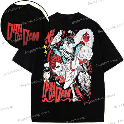 Anime Dan Da Dan Street Cool T-shirts Tops Okarun Graphic Vintage  Wash Cotton Tee Anime Gifts Fashion Streetwear Men Clothes