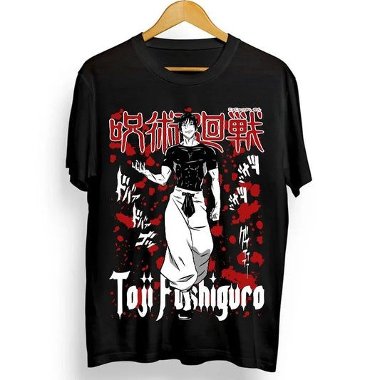 Summer Men's Fushiguro Toji T-shirt Jujutsu Kaisen Anime Horror Manga Short Sleeve All Size  High Quality Cotton T-Shirt