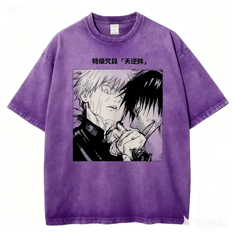 New Anime Jujutsu Kaisen Men 2025 Summer Washed T-shirt Harajuku Retro Street Loose Oversized Women Casual Short-sleeved Top Y2K