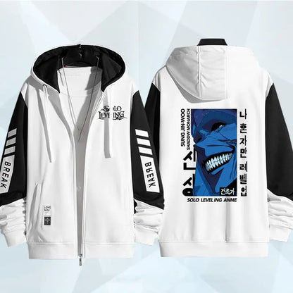 Anime Solo Leveling Print Hoodie for Men Zip Coat Outwear Autumn Winter Coat Casual Hoodies Hooded Sweatshirt Daily Wear