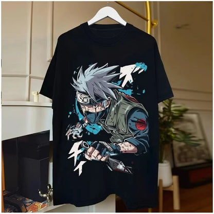 Naruto Pure Cotton Kakashi Printed Short-sleeved T-shirt Men's Summer American Heavy Top Trendy T-shirt Cosplay Anime Figure