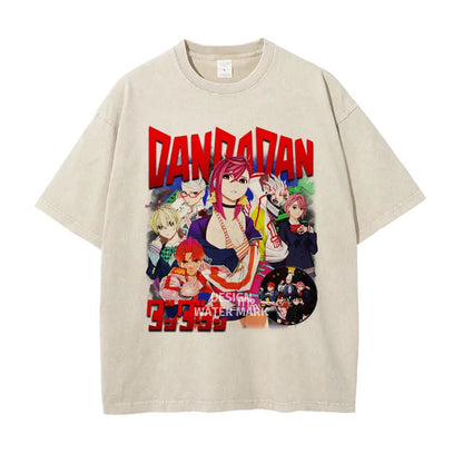 DanDaDan T Shirt Anime Oversized Vintage Washed T-shirts Streetwear Retro Manga Ayase Momo Takakura Ken DTG Printing Top Tee Men