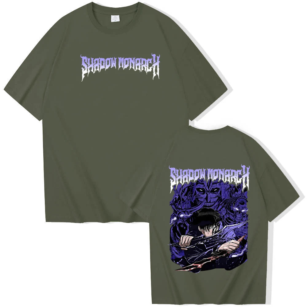 Anime Solo Leveling Shadow Monarch T-Shirts Man Women Summer Casual O-Neck Short Sleeve Shirts