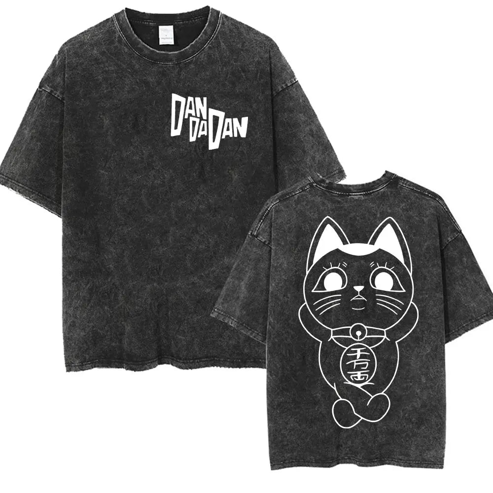 Japan Anime Dandadan Okarun Dan Da Dan Graphic T Shirt Men Women O-Neck Cute Style T-shirt Vintage Washed Cotton Tees Streetwear