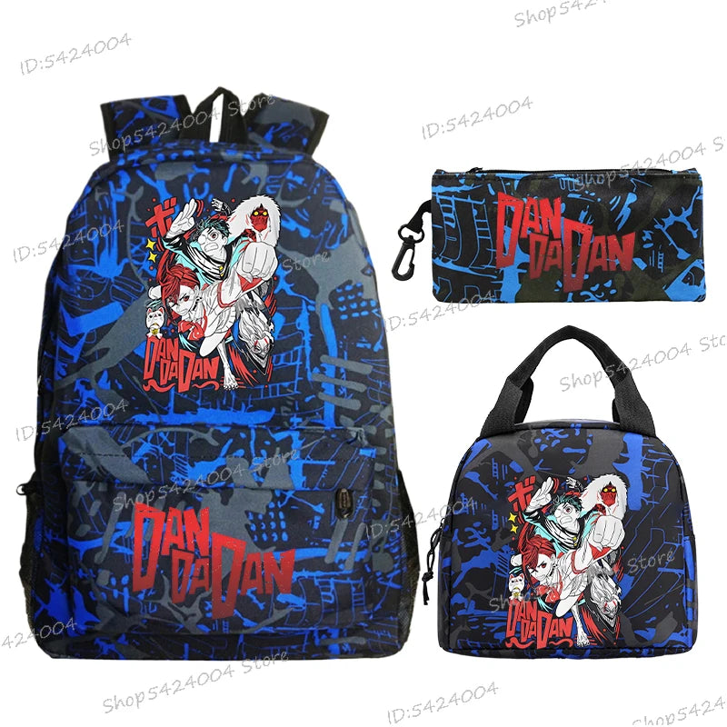 3Pcs Set Anime Dan Da Dan Backpack with Lunch Bags Pencil Case，Cartoon Ayase Momo Takakura Ken Print Women Men Schoolbag