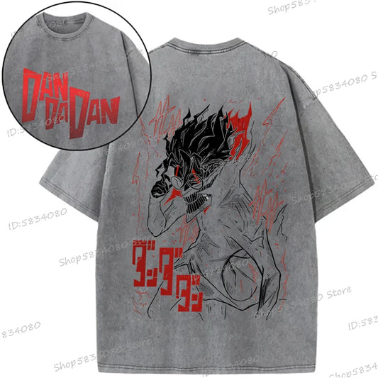 Dandadan Okarun T-shirts for Men Women Washed Cooton Tee Shirt Japanaise Anime Manga Gift Anime Dan Da Dan Cool Street T-shirt