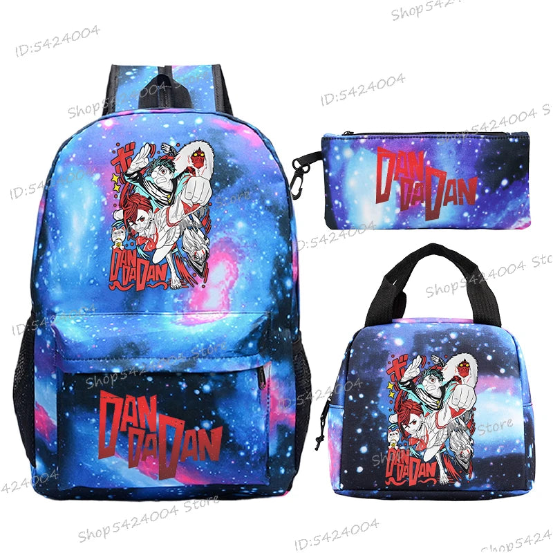 3Pcs Set Anime Dan Da Dan Backpack with Lunch Bags Pencil Case，Cartoon Ayase Momo Takakura Ken Print Women Men Schoolbag