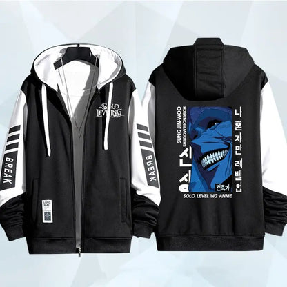 Anime Solo Leveling Print Hoodie for Men Zip Coat Outwear Autumn Winter Coat Casual Hoodies Hooded Sweatshirt Daily Wear