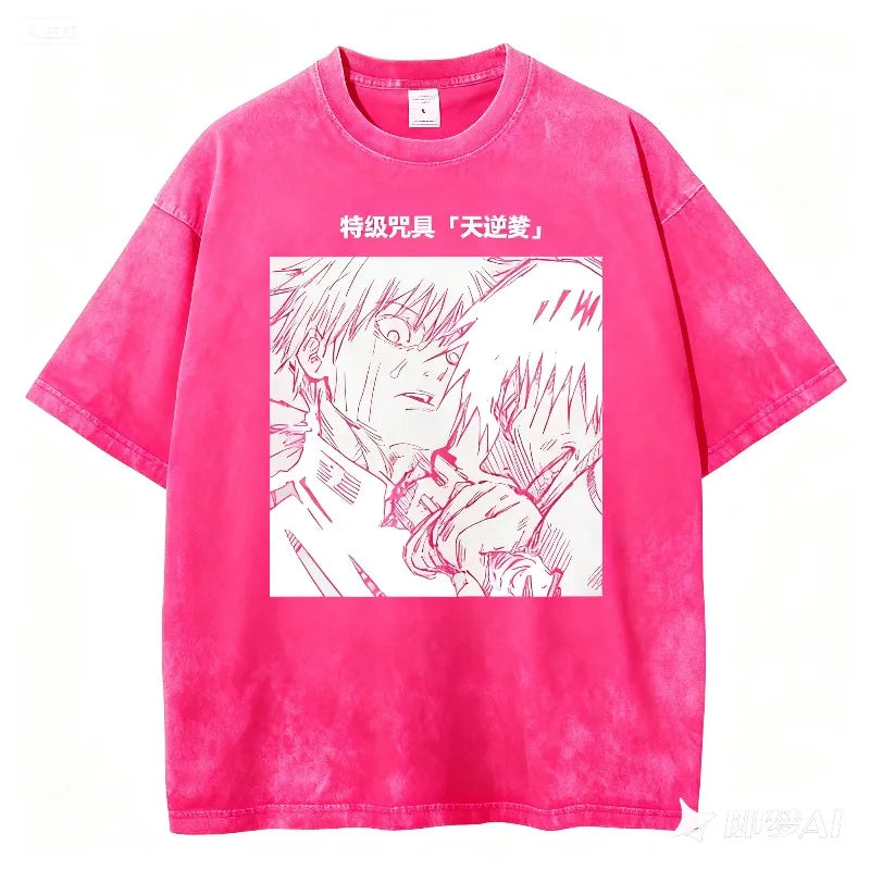 New Anime Jujutsu Kaisen Men 2025 Summer Washed T-shirt Harajuku Retro Street Loose Oversized Women Casual Short-sleeved Top Y2K