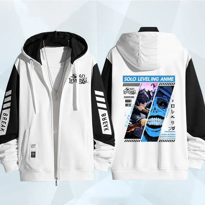 Anime Solo Leveling Print Hoodie for Men Zip Coat Outwear Autumn Winter Coat Casual Hoodies Hooded Sweatshirt Daily Wear