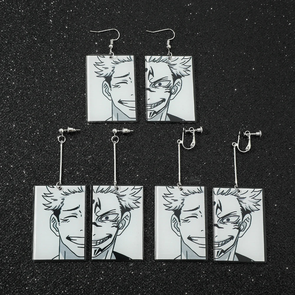 Anime Jujutsu Kaisen Figure Drop Earrings Itadori Yuji Ryomen Sukuna Acrylic Ear Accessories Cosplay Gift for Fans for Women Men
