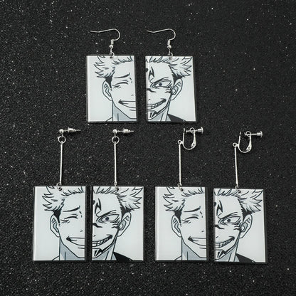 Anime Jujutsu Kaisen Figure Drop Earrings Itadori Yuji Ryomen Sukuna Acrylic Ear Accessories Cosplay Gift for Fans for Women Men