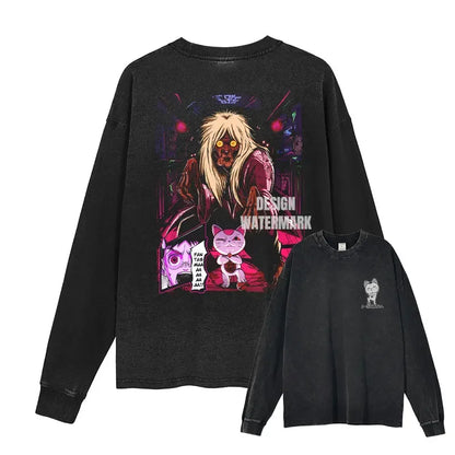 Anime Dan Da Dan Sweater Vintage Washed Dandadan Long Sleeve T Shirts Oversized Ayase Momo Sweatshirts Pullover Men 100% Cotton