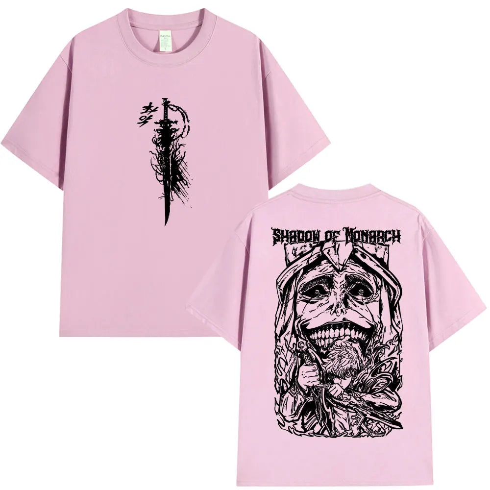 Japan Anime Solo Leveling Harajuku Style T Shirts Statue of God Sung Jinwoo Men Women Punk T-shirts Loose Cotton Manga T-shirt