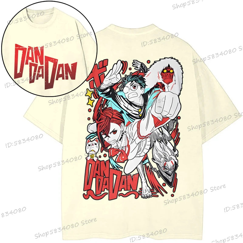 Anime Dan Da Dan Street Cool T-shirts Tops Okarun Graphic Vintage  Wash Cotton Tee Anime Gifts Fashion Streetwear Men Clothes