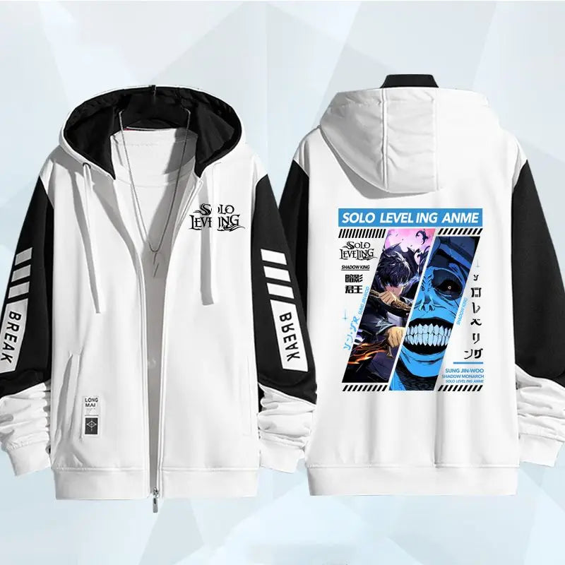 Anime Solo Leveling Print Hoodie for Men Zip Coat Outwear Autumn Winter Coat Casual Hoodies Hooded Sweatshirt Daily Wear