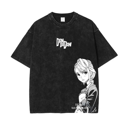 DanDaDan T Shirt Anime Oversized Vintage Washed T-shirts Streetwear Retro Manga Ayase Momo Takakura Ken DTG Printing Top Tee Men