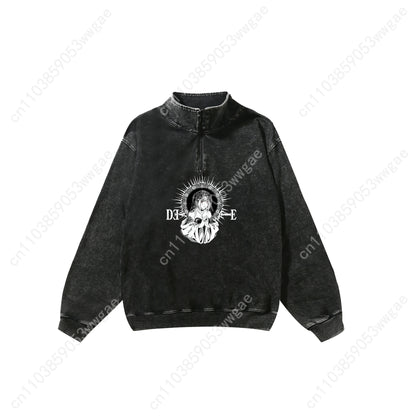 Death Note Retro Sweatshirt Man Woman Teenager Vintage Pullover Half Zipper Sweatshirt Anime Customized Top Long Sleeved Tshirt