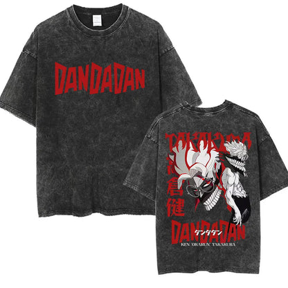 Japan Anime Dandadan Okarun Dan Da Dan Graphic T Shirt Men Women O-Neck Cute Style T-shirt Vintage Washed Cotton Tees Streetwear