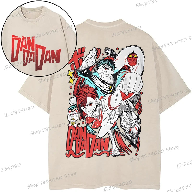 Anime Dan Da Dan Street Cool T-shirts Tops Okarun Graphic Vintage  Wash Cotton Tee Anime Gifts Fashion Streetwear Men Clothes