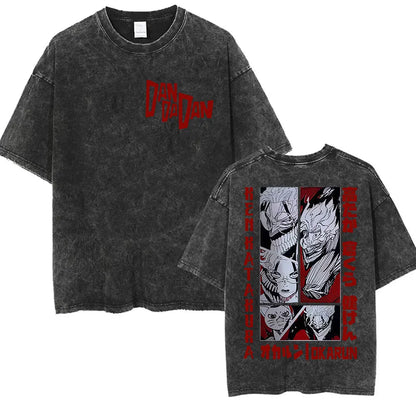 Japan Anime Dandadan Okarun Dan Da Dan Graphic T Shirt Men Women O-Neck Cute Style T-shirt Vintage Washed Cotton Tees Streetwear