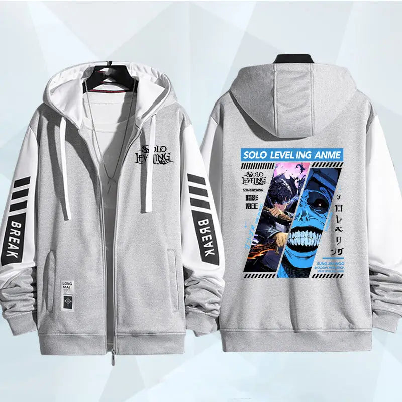 Anime Solo Leveling Print Hoodie for Men Zip Coat Outwear Autumn Winter Coat Casual Hoodies Hooded Sweatshirt Daily Wear