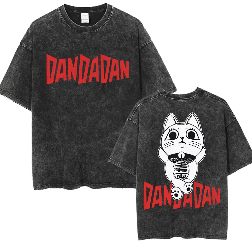 Japan Anime Dandadan Okarun Dan Da Dan Graphic T Shirt Men Women O-Neck Cute Style T-shirt Vintage Washed Cotton Tees Streetwear