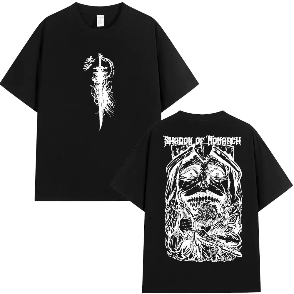 Japan Anime Solo Leveling Harajuku Style T Shirts Statue of God Sung Jinwoo Men Women Punk T-shirts Loose Cotton Manga T-shirt