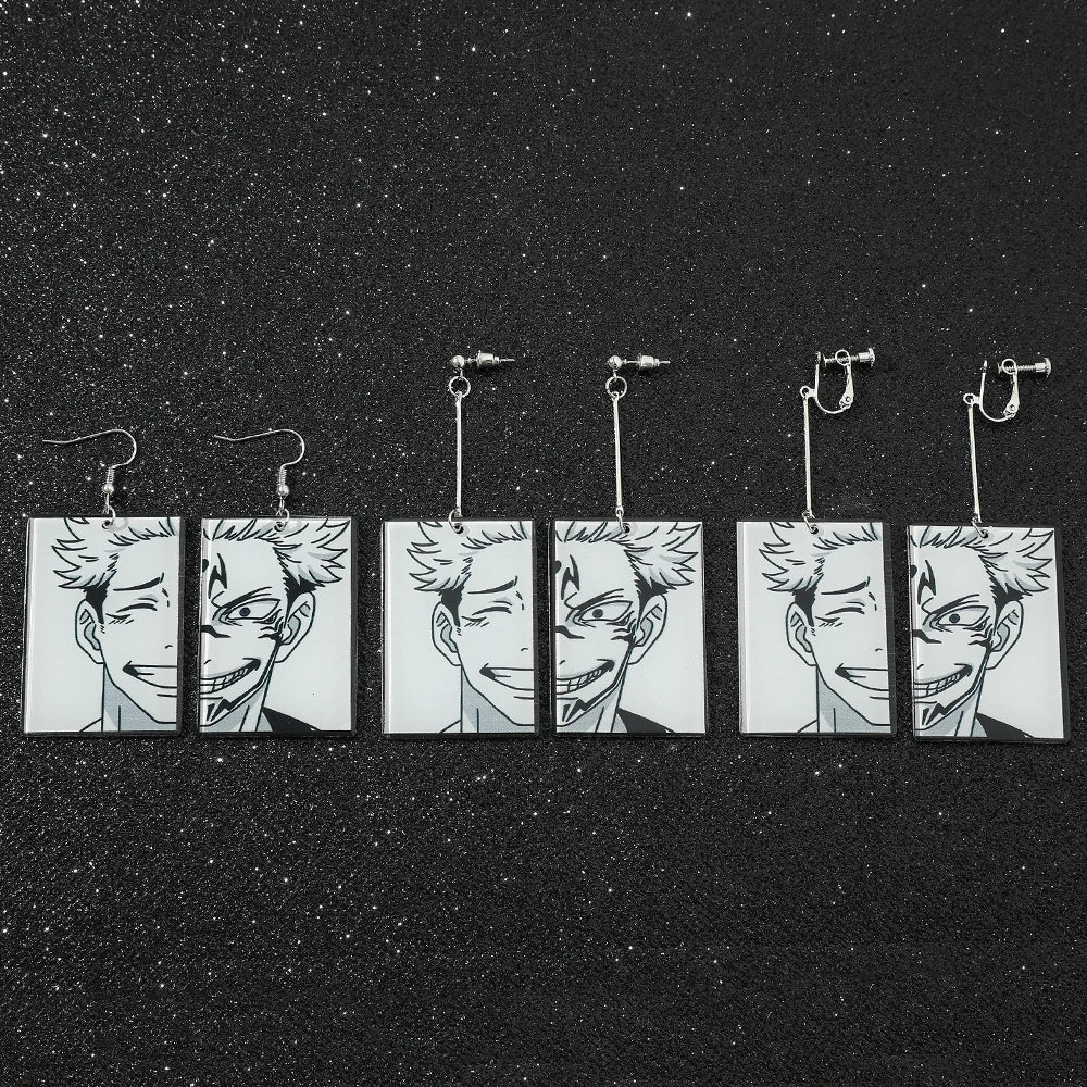 Anime Jujutsu Kaisen Figure Drop Earrings Itadori Yuji Ryomen Sukuna Acrylic Ear Accessories Cosplay Gift for Fans for Women Men
