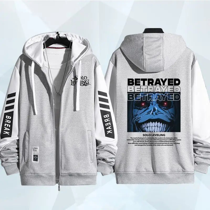 Anime Solo Leveling Print Hoodie for Men Zip Coat Outwear Autumn Winter Coat Casual Hoodies Hooded Sweatshirt Daily Wear