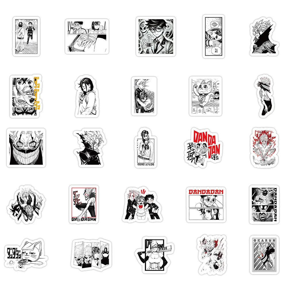 50PCS New DAN DA DAN Cartoon Stickers Funny Anime Graffiti Decoration Kids Toys Black White Style Decals Laptop Guitarr Car Bike