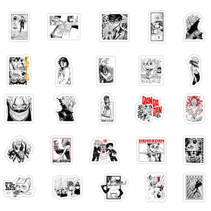 50PCS New DAN DA DAN Cartoon Stickers Funny Anime Graffiti Decoration Kids Toys Black White Style Decals Laptop Guitarr Car Bike