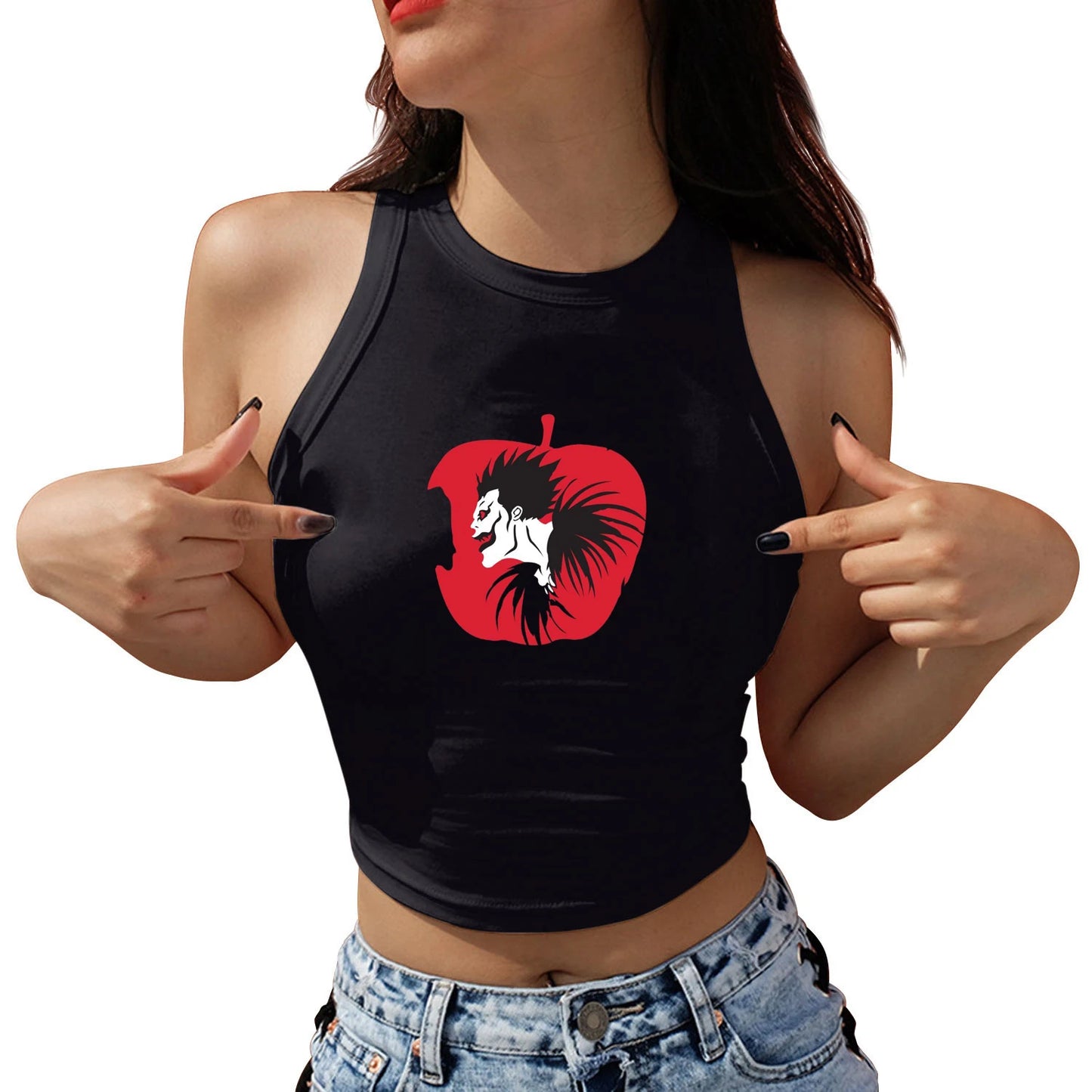 Death Note Graphic Sexy Women Shoulder-Off Crop Top Casual Japanese Anime Sleeveless Tank Tops Fashion Streetwear Y2K T-Shirts