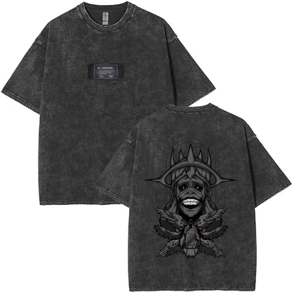 Washed Vintage Anime Solo Leveling Sung Jin Woo Double Sided Print T-shirt Men Manga Fashion Casual T Shirt Men's Oversized Tees