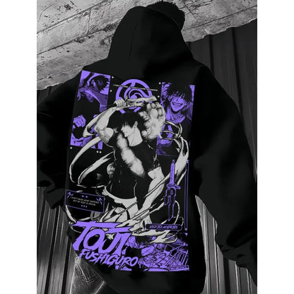Jujutsu Kaisen Toji Fushiguro Pattern Black Hoodie Autumn Winter Oversized Sweatshirt Men Women Unisex Long Sleeve Pullover
