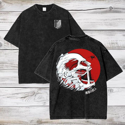 Attack on Titan Season 3 Scout Regiment Distress T-Shirt Anime Washed Tshirt Graphic T Shirts Harajuku Tops Tees