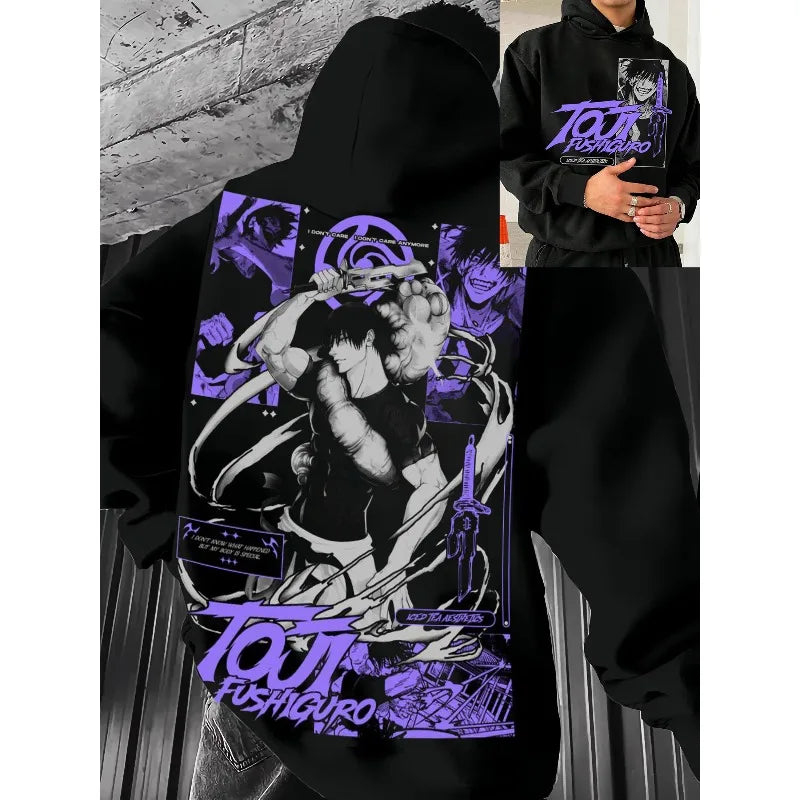 Jujutsu Kaisen Toji Fushiguro Pattern Black Hoodie Autumn Winter Oversized Sweatshirt Men Women Unisex Long Sleeve Pullover