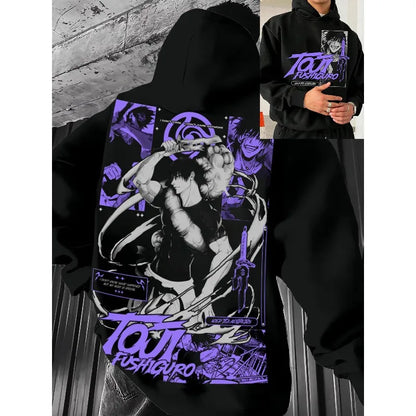 Jujutsu Kaisen Toji Fushiguro Pattern Black Hoodie Autumn Winter Oversized Sweatshirt Men Women Unisex Long Sleeve Pullover