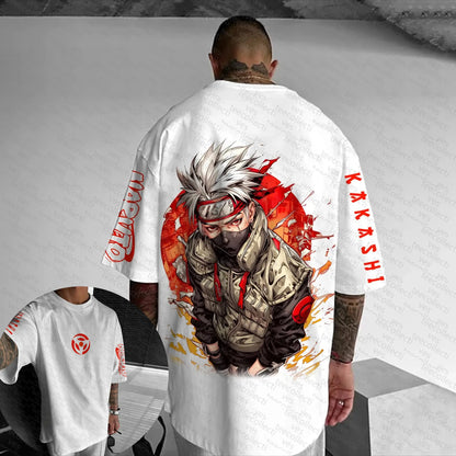 Naruto T-shirt Men's Short Sleeved Summer Anime Kakashi Trendy Loose Cotton Top